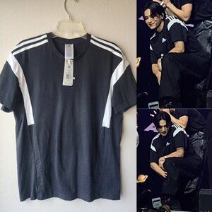 ATEEZ JUNG WOOYOUNG STYLE MENS UNISEX ADIDAS COLORBLOCK TEE T-SHIRT BLACK MEDIUM